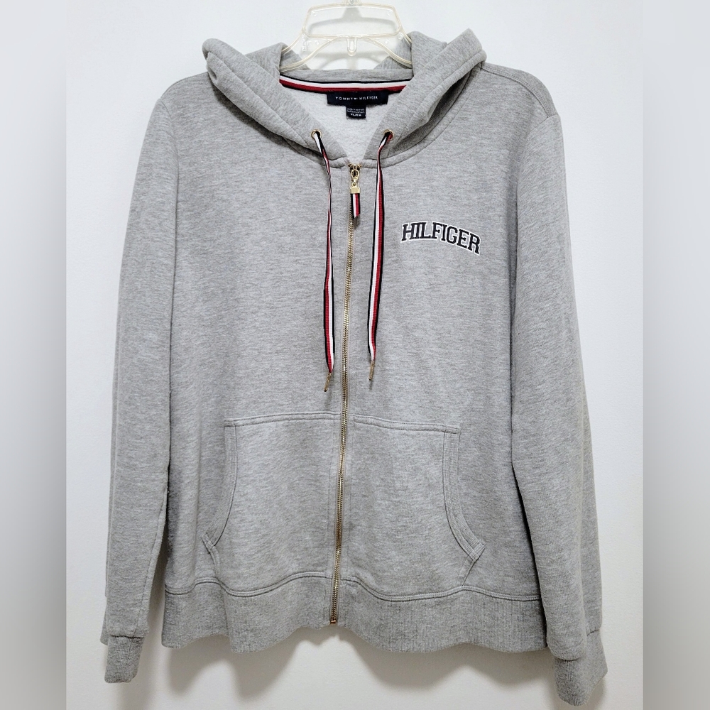 Tommy Hilfiger Front Zip Hoodie Gray Sweatshirt Women's XL (or Men's / Unisex)